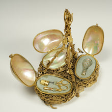 Load image into Gallery viewer, Antique French Palais Royal Mother Of Pearl Egg Sewing Etui, Embroidery Tools