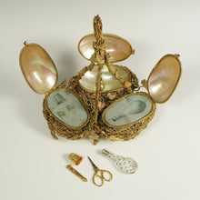 Load image into Gallery viewer, Antique French Palais Royal Mother Of Pearl Egg Sewing Etui, Embroidery Tools