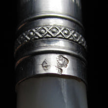 Load image into Gallery viewer, Antique French Silver & Carved Mother of Pearl Writing / Desk Set: Dip Pen, Letter Opener & Bookmark, c.1880's