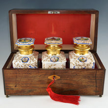 Load image into Gallery viewer, Antique French Rosewood Tea Caddy Box, Hand Painted Paris Porcelain Bottles