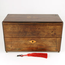Load image into Gallery viewer, Antique French Rosewood Tea Caddy Box, Hand Painted Paris Porcelain Bottles