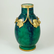Load image into Gallery viewer, Antique French Sevres Paul Milet Ceramic Vase, Art Nouveau Gilt Bronze Ormolu, Flambe Glaze
