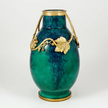 Load image into Gallery viewer, Antique French Sevres Paul Milet Ceramic Vase, Art Nouveau Gilt Bronze Ormolu, Flambe Glaze