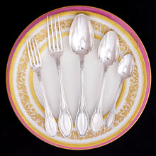 Load image into Gallery viewer, Antique French Sterling Silver 61pc Flatware Set, Service for 12, Dinner / Luncheon / Dessert, In Wooden Chest