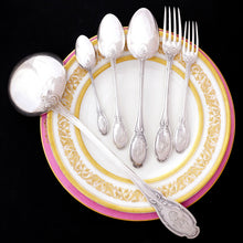 Load image into Gallery viewer, Antique French Sterling Silver 61pc Flatware Set, Service for 12, Dinner / Luncheon / Dessert, In Wooden Chest