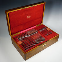 Load image into Gallery viewer, Antique French Sterling Silver 61pc Flatware Set, Service for 12, Dinner / Luncheon / Dessert, In Wooden Chest