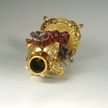 Load image into Gallery viewer, Antique French Gilt Bronze Ormolu Candle Holder Porcelain Flowers Dog Figurine Ox Blood Red Sang de Boeuf Boudoir Vanity Table