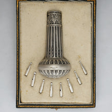 Load image into Gallery viewer, Antique French .800 Silver Hidden Compact Mirror & Parasol / Umbrella Handle Set, or Dress Cane Handle, Original Box