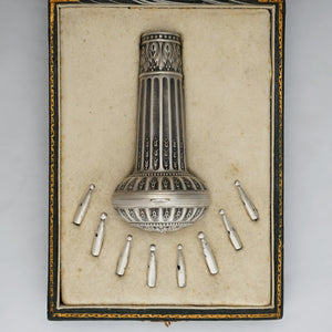 Antique French .800 Silver Hidden Compact Mirror & Parasol / Umbrella Handle Set, or Dress Cane Handle, Original Box
