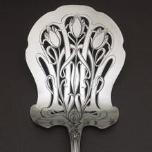 Load image into Gallery viewer, Antique French Sterling Silver Asparagus Server, Art Nouveau Tulip Flowers, Engraved & Pierced