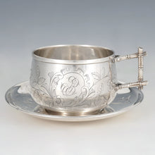 Load image into Gallery viewer, Antique French Sterling Silver Tea Cup & Saucer, Engraved Bird