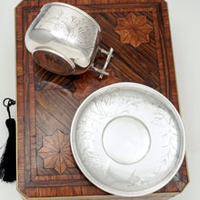 Load image into Gallery viewer, Antique French Sterling Silver Tea Cup & Saucer, Engraved Bird