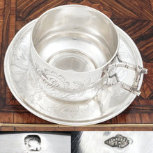 Load image into Gallery viewer, Antique French Sterling Silver Tea Cup & Saucer, Engraved Bird