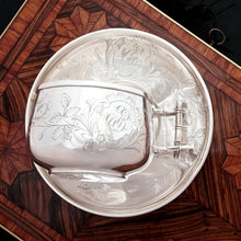 Load image into Gallery viewer, Antique French Sterling Silver Tea Cup & Saucer, Engraved Bird