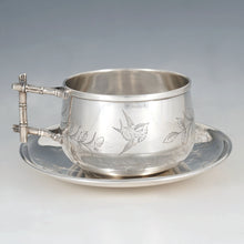 Load image into Gallery viewer, Antique French Sterling Silver Tea Cup & Saucer, Engraved Bird