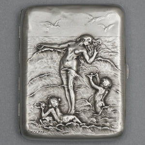 Art Nouveau French 800 Silver Cigarette Case Match Safe Vesta Box Set Nude Venus