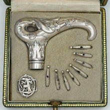 Load image into Gallery viewer, Antique French .800 Silver Parasol Umbrella Handle Set, Cane Handle, Art Nouveau Flowers Morning Glories