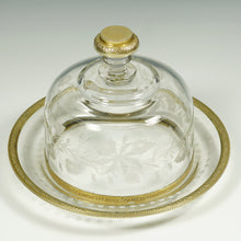 Load image into Gallery viewer, Antique French Sterling Silver Glass Cheese Pastry Bell Dome with Platter Gilt Vermeil