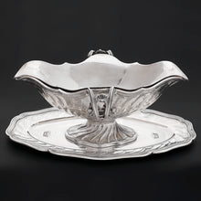 Load image into Gallery viewer, Antique French Sterling Silver Gravy Boat Leon Lapar Heraldic Crown Engraving

