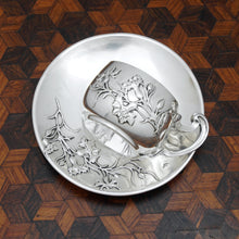 Load image into Gallery viewer, Antique French Sterling Silver Demitasse Cup & Saucer, Thistle Coffee Tea Moka
