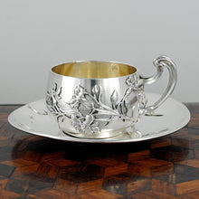 Load image into Gallery viewer, Antique French Sterling Silver Demitasse Cup & Saucer, Thistle Coffee Tea Moka