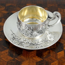 Load image into Gallery viewer, Antique French Sterling Silver Demitasse Cup & Saucer, Thistle Coffee Tea Moka