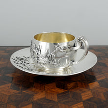 Load image into Gallery viewer, Antique French Sterling Silver Demitasse Cup & Saucer, Thistle Coffee Tea Moka