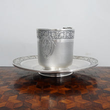 Load image into Gallery viewer, Antique French Sterling Silver Cup Saucer Set, Guilloche Engraving

