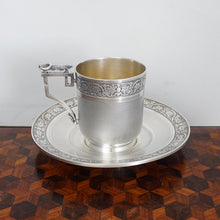 Load image into Gallery viewer, Antique French Sterling Silver Cup Saucer Set, Guilloche Engraving