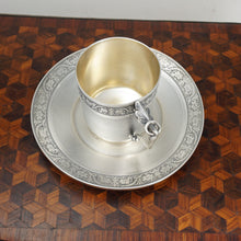 Load image into Gallery viewer, Antique French Sterling Silver Cup Saucer Set, Guilloche Engraving