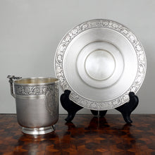 Load image into Gallery viewer, Antique French Sterling Silver Cup Saucer Set, Guilloche Engraving
