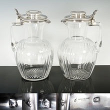 Load image into Gallery viewer, Boxed PAIR Antique French Sterling Silver Claret Jugs, Carafes by Risler & Carré
