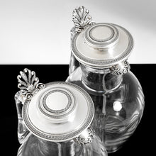 Load image into Gallery viewer, Boxed PAIR Antique French Sterling Silver Claret Jugs, Carafes by Risler & Carré