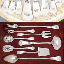 Load image into Gallery viewer, Antique French Sterling Silver 8pc Dessert / Hors d'Oeuvre Set, Heraldic Crown