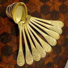 Load image into Gallery viewer, Antique French Sterling Silver Gilt Vermeil Demitasse Spoons Set, Moka, Espresso, Coffee