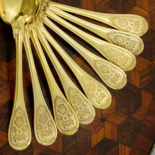 Load image into Gallery viewer, Antique French Sterling Silver Gilt Vermeil Demitasse Spoons Set, Moka, Espresso, Coffee