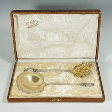 Load image into Gallery viewer, Antique French Sterling Silver Gold Vermeil Strawberry Spoon &amp; Sugar Sifter Dessert Set
