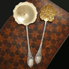 Load image into Gallery viewer, Antique French Sterling Silver Gold Vermeil Strawberry Spoon & Sugar Sifter Dessert Set