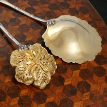 Load image into Gallery viewer, Antique French Sterling Silver Gold Vermeil Strawberry Spoon & Sugar Sifter Dessert Set