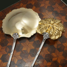Load image into Gallery viewer, Antique French Sterling Silver Gold Vermeil Strawberry Spoon & Sugar Sifter Dessert Set