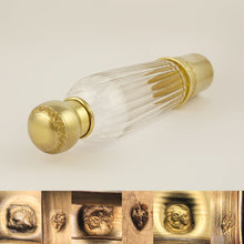 Load image into Gallery viewer, Antique French Sterling Silver Gold Vermeil Liquor Flask, Cut Glass Traveling / Opera Spirits Bottle