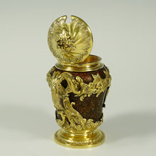 Load image into Gallery viewer, Antique French Sterling Silver Mustard Pot, Enamel on Copper, Gilt Vermeil
