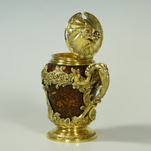 Load image into Gallery viewer, Antique French Sterling Silver Mustard Pot, Enamel on Copper, Gilt Vermeil