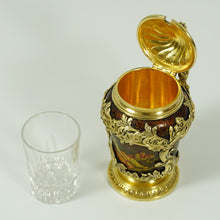 Load image into Gallery viewer, Antique French Sterling Silver Mustard Pot, Enamel on Copper, Gilt Vermeil
