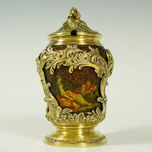 Load image into Gallery viewer, Antique French Sterling Silver Mustard Pot, Enamel on Copper, Gilt Vermeil
