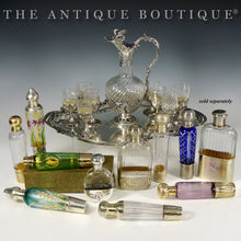 Load image into Gallery viewer, Antique French Sterling Silver Gold Vermeil Liquor Flask, Cut Glass Traveling / Opera Spirits Bottle
