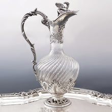 Load image into Gallery viewer, Antique French Sterling Silver Cut Crystal Liquor Service, Dragon Figural Decanter, Goblets & Tray