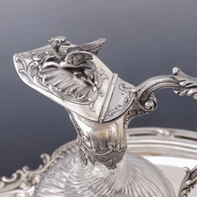 Load image into Gallery viewer, Antique French Sterling Silver Cut Crystal Liquor Service, Dragon Figural Decanter, Goblets & Tray