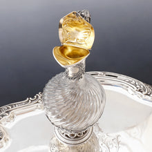 Load image into Gallery viewer, Antique French Sterling Silver Cut Crystal Liquor Service, Dragon Figural Decanter, Goblets & Tray