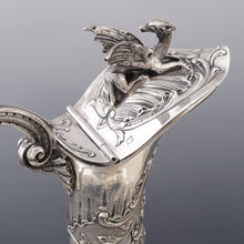 Load image into Gallery viewer, Antique French Sterling Silver Cut Crystal Liquor Service, Dragon Figural Decanter, Goblets & Tray